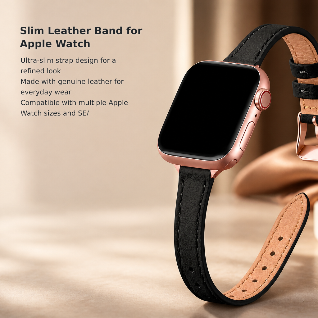 Women’s Slim Genuine Leather Band Compatible with Apple Watch